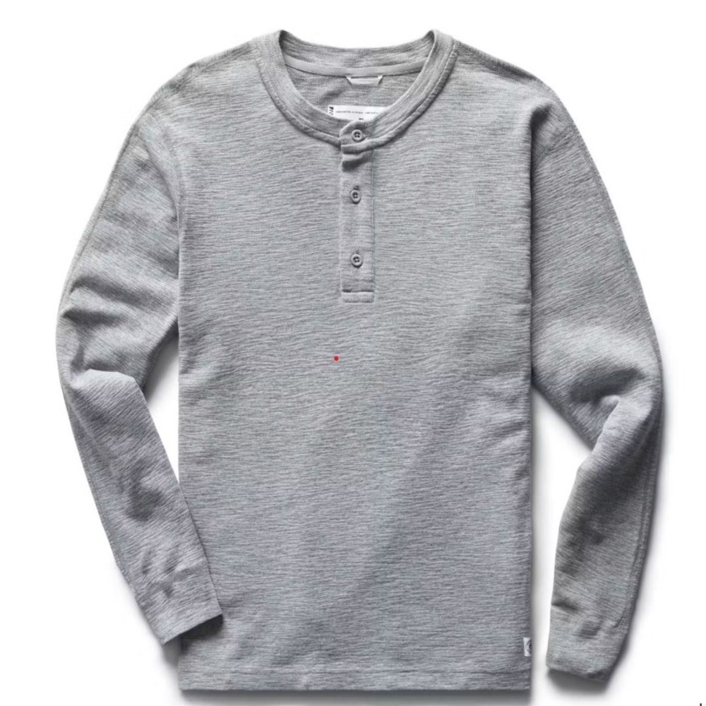 Reigning Champ Henley Shirt Long Sleeve Heather Grey Large